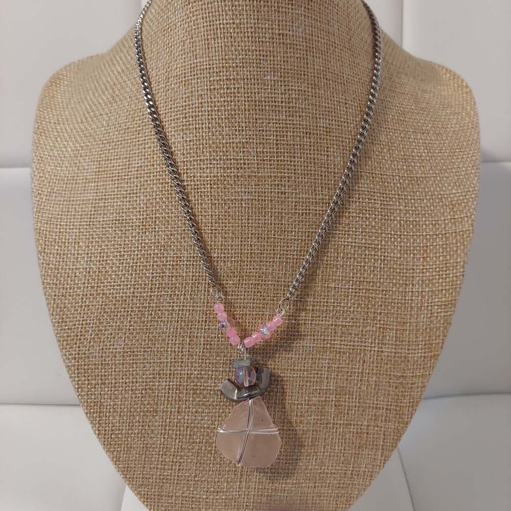 Handmade Pink Angel Pendant Silver Tone 16" Necklace